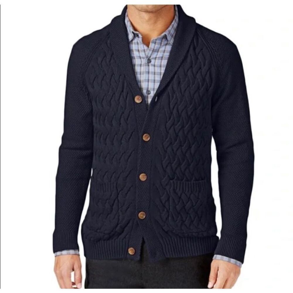 NWT Tasso Elba men’s navy blue cableknit front button Cardigan size XL